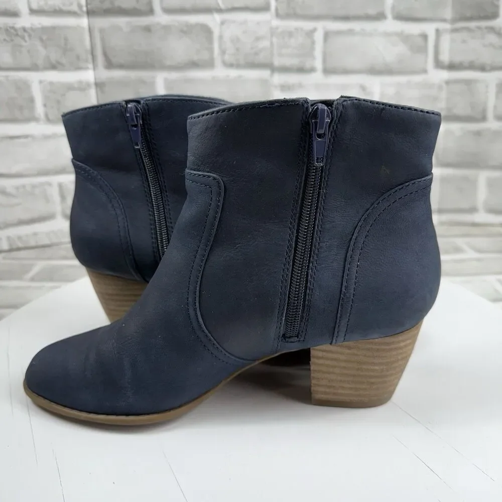 Sole Society SO-ROMY Women's Size 8.5 Blue Leather Block Heel Ankle Boots